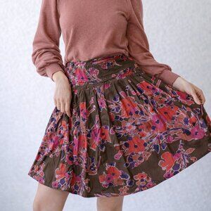 Mix Nouveau NY - Brown Floral Cotton A-line Skirt - Womens S